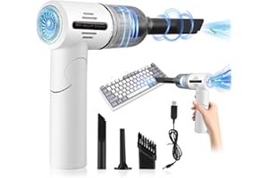 CHEFYUPER Electric Air Duster Cleaner - 2 in 1 Mini Vacuum Cleaner with LED-Light, 120W 9KPa 36000RPM Cordless Rechargeable Air Duster for PC, Laptop, Computer Keyboard, Electronics, Sofa Cleaning (White)