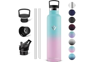 Vikaster Bouteille acier inoxydable - Thermos 1l, Gourde Avec Paille, Gourdes Sans BPA, Gourde Enfant & Adulte pour Sport, école, Bureau, Gym, Voyage