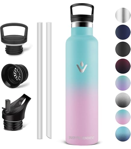 Vikaster Gourde isotherme de 1000 ml, sans BPA, avec paille, pour l'école, le sport, le vélo, le camping, le fitness, l'extérieur