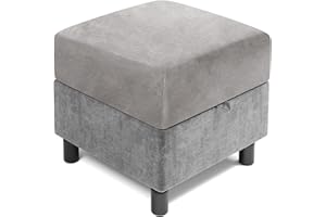 RTSFKFS Hockerbezug Quadratisch 35×35 40×40 45×45 50×50 cm, Stretch Samt Ottomane Schonbezug Für Fußhocker Mit Elastischer Unterseite(Grau,45x45 cm)