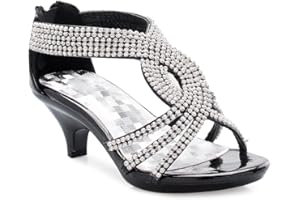 Olivia K Girls Kids Open Toe Strap Rhinestone Dress Sandals Low Heel Shoes Wedding Dress Dance Flower Girl