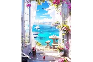 JanFebMar Dipingere con i Numeri Adulti Bambini Principianti, DIY Kit per Dipingere con Numeri Decorazione della Casa Senza Cornice 40x50cm Casa di mare