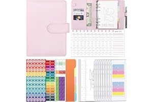 Raccoglitore ad Anelli A6 Ambolio 90PCS Raccoglitore di Bilancio A6 Raccoglitore Notebook Quaderno Raccoglitore Portadocumenti per Budget di Contanti Organizzatore di Buste Risparmio di Denaro(Rosa)