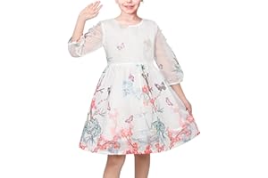 SUNNY FASHION Dziewczęca Sukienka Kwiatowy Druk atramentowy Perła Szczelina 3/4 Rękawy Okrągły dekolt orientalny Ślub 3-8 lat