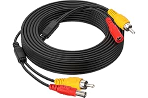 COCAR 2 en 1 Cable de Extensión de Vídeo con Conector RCA + Cable de Alimentación DC, para Copia de Seguridad del Monitor de Visión de la Cámara Trasera CCTV LED (10M 32FT)