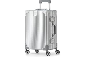 KOFA Zurich Handgepäck Koffer, 55cm Alu-Rahmen & Polycarbonat-Hartschale, Handgepäck Cabin Reisekoffer, Rollkoffer Spinner Carry-on mit 4 Rollen und doppelte TSA Schloss 35L (Silber)