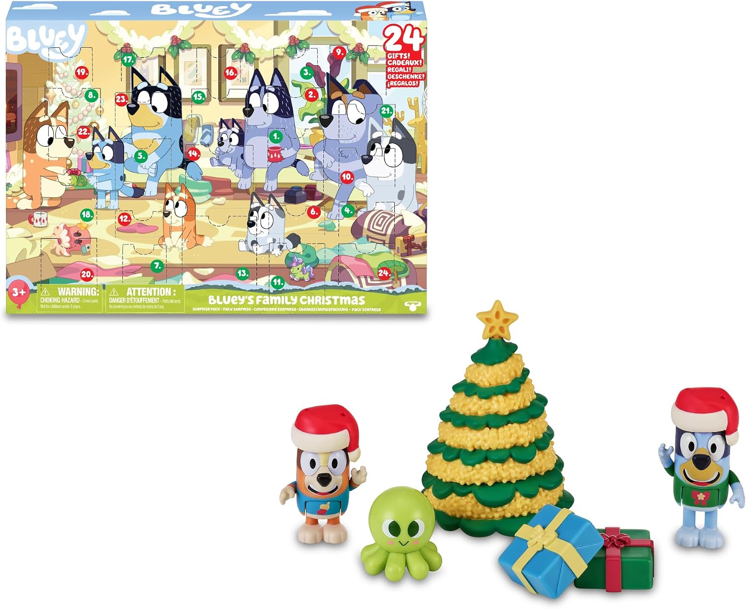 Bluey - Calendario de Adviento, calendario con 24 piezas, incluye figuras de la serie y accesorios, para niños y niñas +3 años de edad, Famosa (BLY54000)