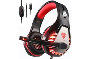 Pacrate [2023 New] Gaming Headset für PS4 PS5 PC Xbox One, Xbox Series X＆Ｓ LED Clarity Sound Kopfhörer, Kopfhörer mit 3.5mm Noise Cancelling Microphone(Rot)
