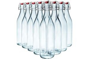 Danmu Art 8PCS 1L Glass Bottles with Swing Top Brewing Bottles Airtight Preserve Bottle for Home Brewing Oil Vinegar Beer Wine Cider Soda 1000ML/35oz