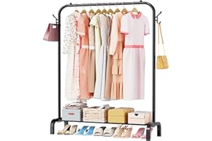 LOEFME Appendiabiti da Terra, Supporto per Appendiabiti Portatile con Ganci, Stand Appendiabiti 110 * 40 * 150CM, Supporti per Abiti per Camera da Letto, Capacità di Carico Fino a 20 kg