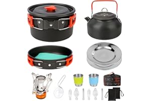 Camping Cookware Mess Kit,ProChosen Camping Cookware Set Outdoor Portable Camping Cooking Set with Stove Camping Accessories Aluminum Pots and Pans Stainless Steel Cups Plate