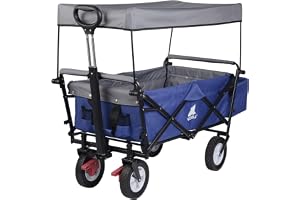 Woltu vikbar, handvagn, trädgårdsvagn med tak, rullar, broms, strandvagn med solskydd, för trädgård camping barn, kan belasta