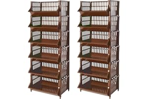 ARTECSIS Lot de 2 étagères paniers en Plastique 110x41x30cm, Marron – Rangement modulable, empilable et aéré