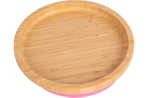 Tiny Dining Children's Segmented Round Bamboo Dinner Plate with Strong Stay Put Suction Cup - Great for Baby Toddler Weaning - Eco Friendly Kids Food Plates - Pink