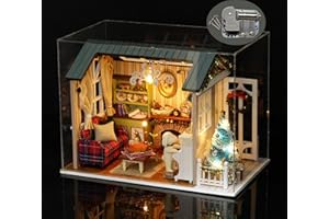 TIANDIRENHE Kit de casa de muñecas en Miniatura 1:24 Mini 3D de Madera con Muebles, Luces LED, decoración de Navidad, Regalo de cumpleaños para niños, Adolescentes, Adultos (Holiday Time) (Caja de música)