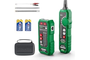 TESMEN TLP-900AR Tester per cavi di rete, RJ11 RJ45, per CAT5/6/POE/STP, con accoppiamento, Continuità, QC e NCV, adatto per Ethernet, Telefono, Manutenzione e smistamento dei cavi - Verde