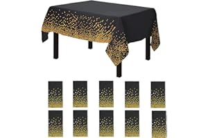 CEILIWEN 10 Packs of Black and Gold Party Tablecloths, Disposable Tablecloths Table Covers, Table Decoration for Party, 274x137cm (BLACK GOLD-10 PACKS)