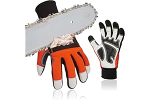 Vgo... 1 par de guantes de motosierra, protector de motosierra de 12 capas, guantes de seguridad de cuero de cabra, guantes de mecánico (GA9767CS (L (Confezione da 1), Naranja-GA9767CS)