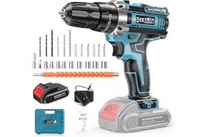 PONOSEU Trapano Avvitatore batteria 21V 1500mAh, 30Nm, 25+3 impostazioni, Trapano a batteria.