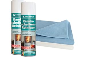 REINIGUNGSLADEN Hotrega Kaminscheibenreiniger 2er Set 600ml + 2x Microfasertuch Kamin Scheiben Schaum Reiniger Spray