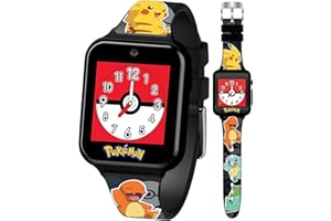 Accutime POK4231 Kinder Smart Watch Pokemon, Kinderuhr mit Selfie Kamera, Foto & Video, Stoppuhr, 3 Hintergründe, 10 Zifferblätter, Diktiergerät, Wecker, Smartwatch Uhr für Jungen und Mädchen, schwarz