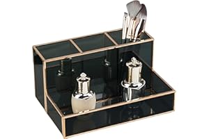 HARLIANGXY Make up Pinselhalter Schwarz - Multifunktional Make up Organizer für Kommode, Waschtischplatte, Schreibtisch - Kosmetik Aufbewahrung Box, Schmink Organizer aus Glas