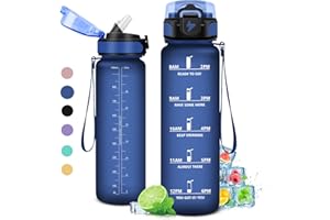 KOLLYKOLLA Gourde 1L, Gourde Sport, Gourde avec Paille Réutilisable Réutilisable, Bouteille d'eau avec Marqueur de Temps, Water Bottle pour Adulte, l'école, Cyclisme, Voyage, Camping, Fitness, Yoga, Bureau