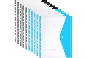 POERMA Ring Binder Punch Pocket, Clear Poly Envelope Pocket Binder A4 with Label Pocket and Snap Button Closure, 11 Holes Plastic Wallets for School and Office Supplies, Pack of 10