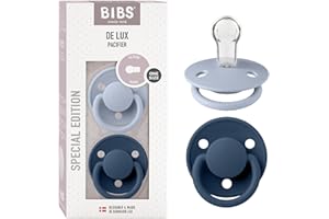 BIBS De Lux smoczek, 2 sztuki, nie zawiera BPA, smoczek w kształcie wiśni, silikon, wyprodukowano w Danii. 0-36 miesięcy (2 sztuki) Dusty Blue/Steel Blue