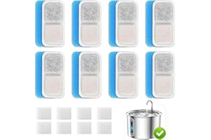 8 st kattfilter, kattfontänfilter, 6,8 x 3,5 cm, trippelfiltrering, kattvattenfontäner, för Oneisall PWF-001 2L/1,8 L