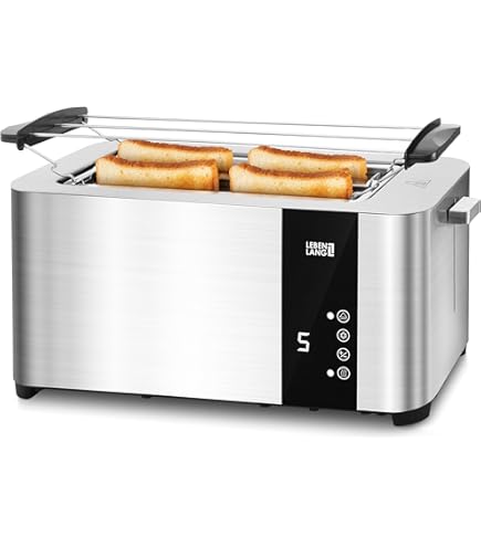 Arendo Roestvrijstalen Broodrooster Met Lange Sleuf Voor 4 Sneden Touchscreen Dubbele Wand Behuizing 1500 W Geintegreerd Opzetstuk Broodjes 7 Bruiningsgraden Broodcentrering 1642953302