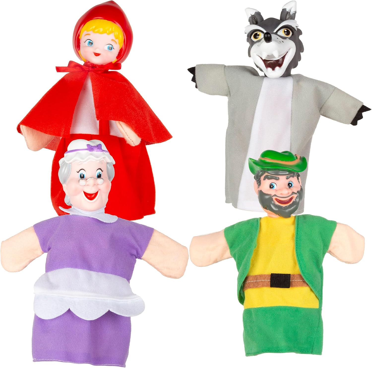 ColorBaby Cucu Show Set Marionetas Caperucita Roja, 4 títeres Personajes de 25 cm, Materiales Suaves y Seguros, Juguetes Infantil, para Jugar en Grupo o Pasar Tiempo en Familia (39166)