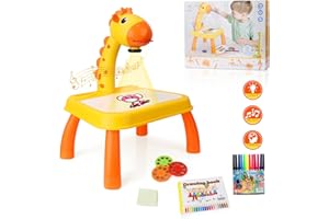 MOMSIV Aolieh Escritorio de Aprendizaje para Niños con Proyector Inteligente, Tablero de Dibujo para Niños, Proyector de Pintura, Mesa de Aprendizaje Multifunción con Patrón, Goma de Borrar y Pintura Musical