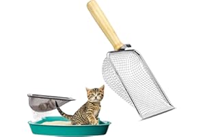 LightBeacon Łopata do kuwety dla kota, 5 mm, łopata do kuwety dla kota, drobna siatka, nieprzywierająca kuweta dla kota z drewnianym uchwytem