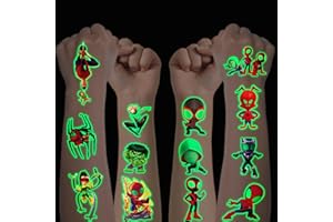 HXLEUCRY Tattoo Kinder, 8 Blätter Leuchtendes Cartoon Spidey and His Friends Temporäre Tattoo Set für Jungen Mädchen Kindertattoos für Geburtstagsgeschenke Kindergeburtstag Mitgebsel Festival Party Deko