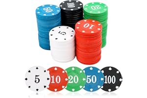 MplehDa Lot de 100 Jetons de Casino pour Poker, Roulette, Bingo, Blackjack avec Valeurs Nominales