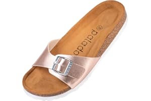 Palado Damen Pantoletten Malta Matt - Sandalen mit verstellbaren Riemen - Hausschuhe - Natur Kork-Fussbett - extra bequem mit Sohle aus Velourleder