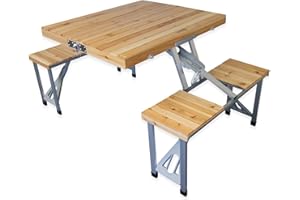 Andes Wooden Folding Portable Camping/Picnic Outdoor Table & Stool Chair Set