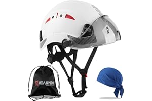 HEARMOR Casque de Protection de Chantier certifié EN397 en ABS réglable avec système à cliquet à 6 Points, avec Doublure de Refroidissement et Sac de Transport – Convient pour Tous Les lieux de