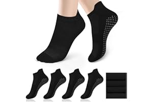 Tobfit 4 Pares Calcetines Yoga Pilates, Comodos Calcetines Antideslizantes para Mujeres y Hombres, Calcetín Tobillero Deportivo Transpirables Con Puntos Antideslizantes, Talla única 36-41