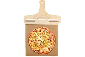 CUINIUNAID Sliding Pizza Peel Pizzaschieber Holz Pizzaschaufel Multifunktion Verschiebbarer Pizza Schieber Perfekt überträgt Pizza Peel mit Antihaftbeschichtung und Griff (55 x 55CM)