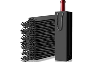 YAYAFUNFUN Bottle Bags Black, Wine Gift Bag Bulk x 12, Kraft Wine Bags with Strong Rope Handles, Spirits Reusable Wine Tote Bag Single Wine Bottle Gift Bags for Wedding Birthday Christmas Party ﻿