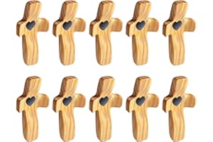 wellhouse Encouragement Gift Wooden Cross Fingertip Stress Relief Gifts Pocket Small Cross Religious Gift Handheld Wooden Cross My Heart(Olive 10pcs)