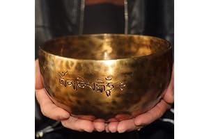 UUK Om Professionnel Son Chant Bol tibétain Set méditation Full Moon Yoga Bowl Le mélange des métaux Multiples, la Main au Népal avec Baguette de Tambour, Chant Coussin Bowl et Striker,Souvenirs,13cm
