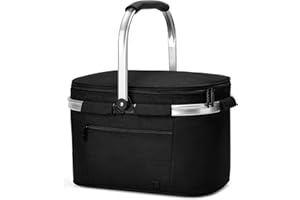 ALLCAMP Faltbar Isoliert Kühltasche - Einkaufskorb Thermo Mit Deckel, Abnehmbarer Picknickkorb 2 Personen, Aluminiumrahmen Kühlkorb, Verdicken Thermokorb