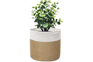 KMERCE Cache Pot Plante Interieur, Pots de Fleurs Tissé, Panier en Corde de Coton pour décoration Intérieure, Panier de Rangement pour Jouets, Vêtements - Diamètre 20 cm