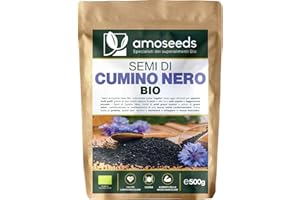 AMOSEEDS Semi di Cumino Nero Intero BIO 500G | Nigelle Sativa, Senza Additivi, Essiccati al Sole | Note Pepate, Piccanti | Qualità superiore