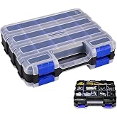 AMONENZ Screw Organizer with 34 Compartments, Double Sided Screw Organizer Box, Portable Tool Sorter Box, with Transparent Li