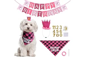 HZBAIYI Dog Birthday Decorations, Multi Sizes Dog Birthday Hat Bandana Bow Tie Numbers HAPPY BIRTHDAY Banner for Small Medium cat Dogs Pets Costumes Headwear (Pink)
