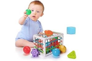 LZDMY Baby Toys 6 to 12 Months, Babies Sensory Toy Activity Cube, Montessori Toys for 1 Years Old Baby Shape Sorter Educational Toys 12 PCS, Girls Boys 1st Birthday Easter Gifts